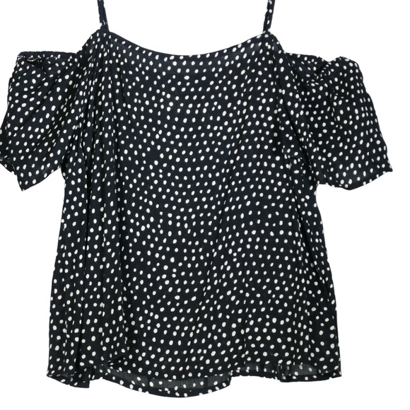 Billabong Blouse Womens Large Black Polka Dot Lightweight Cold Shoulder Boho - Picture 2 of 7